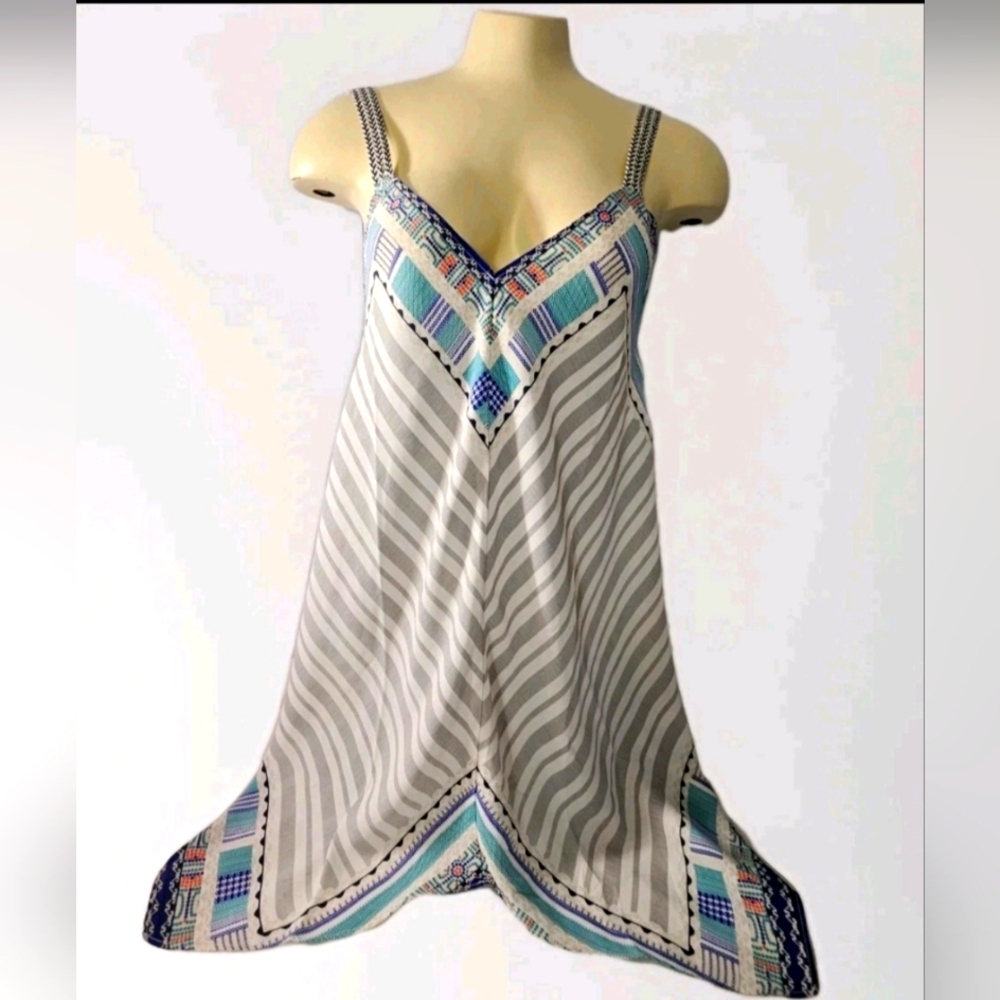 Maurices Hankerchief Boho Aqua Blue Gray Black & Pink Tank Top NWT Womens Size M